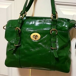 Winter green patent leather Coach bag